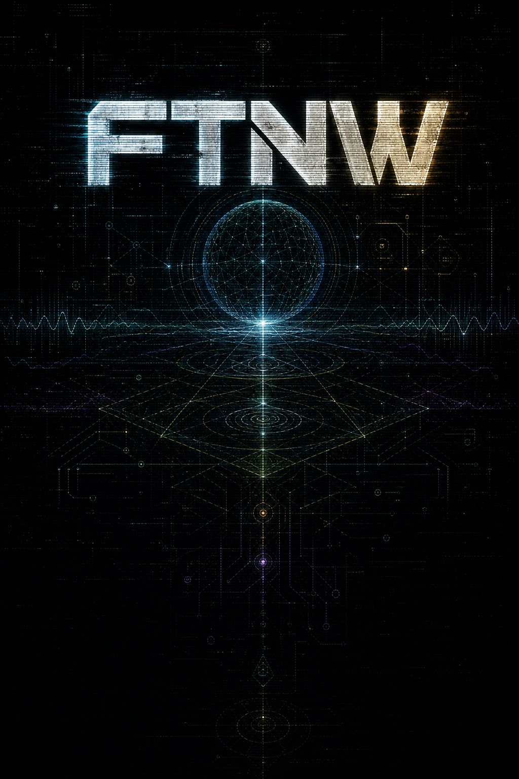 Abstract FTNW public-signal artwork in a dark CRT and glass style